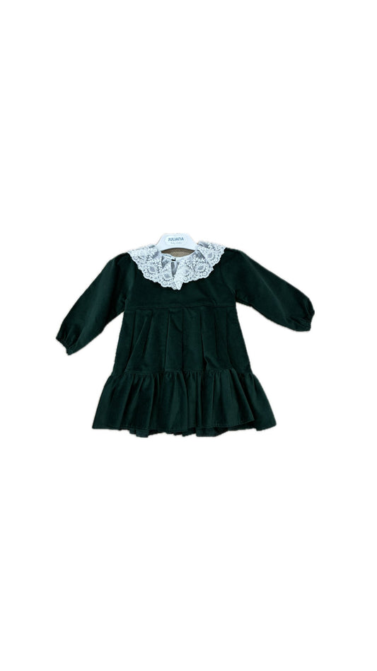 Juliana Ruffle Velvet Dress in Green