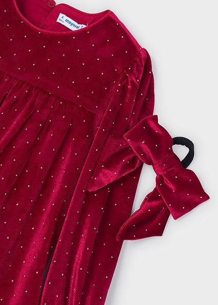 Mayoral Velvet Dress with Hair Tie in Red