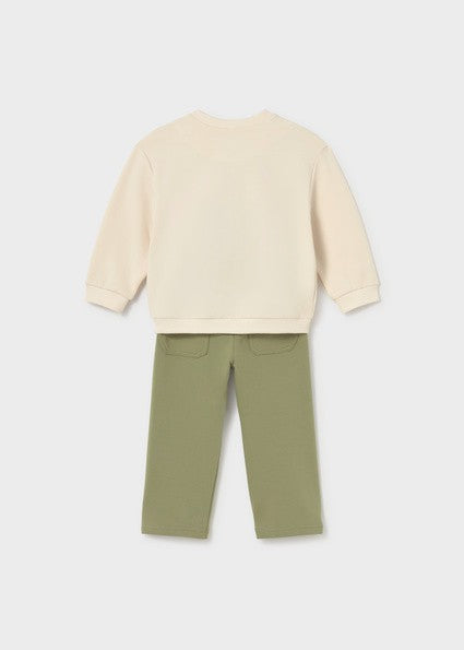Mayoral Sweatshirt & Long Trousers Set in Green / Cream