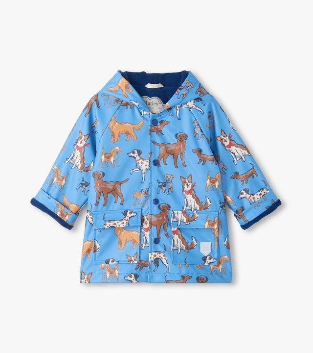 Hatley Blue Little Pups Snap Rain Coat